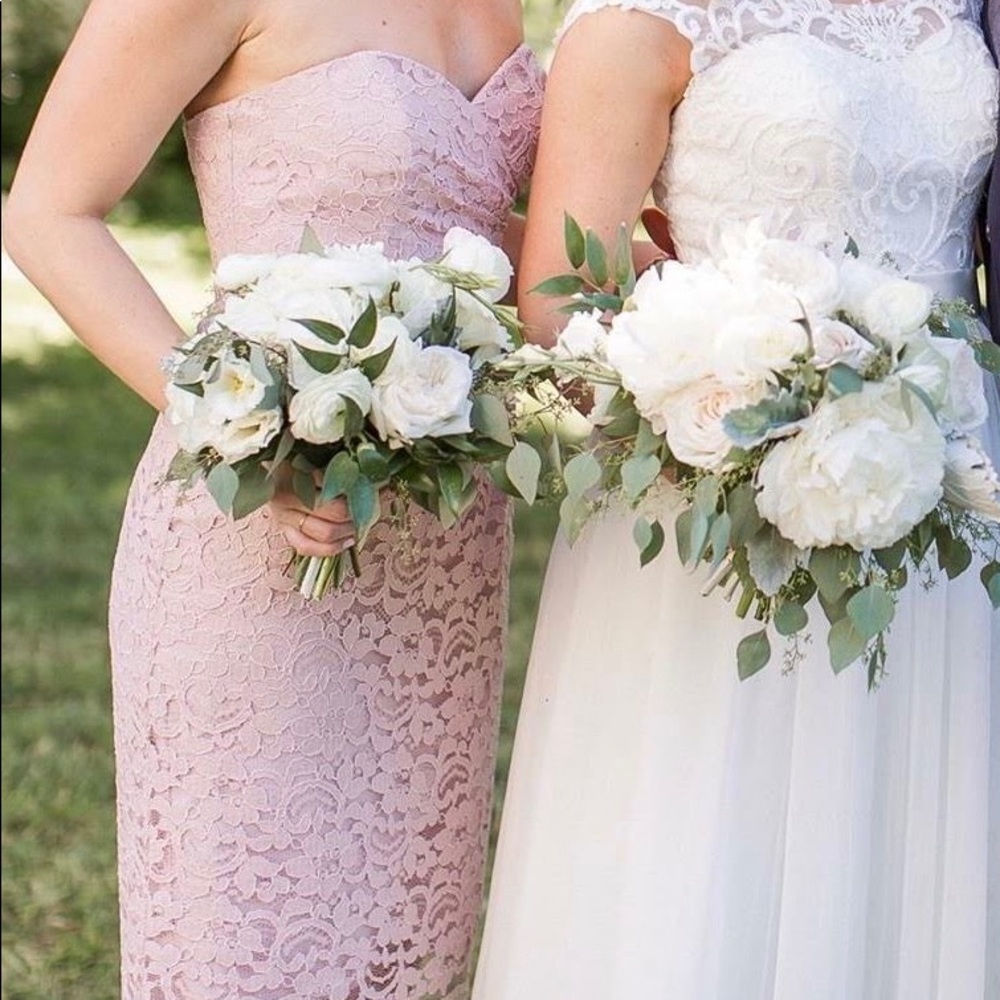 Blush Lace Strapless Knee-length Cocktail/ Bridesmaid Dress